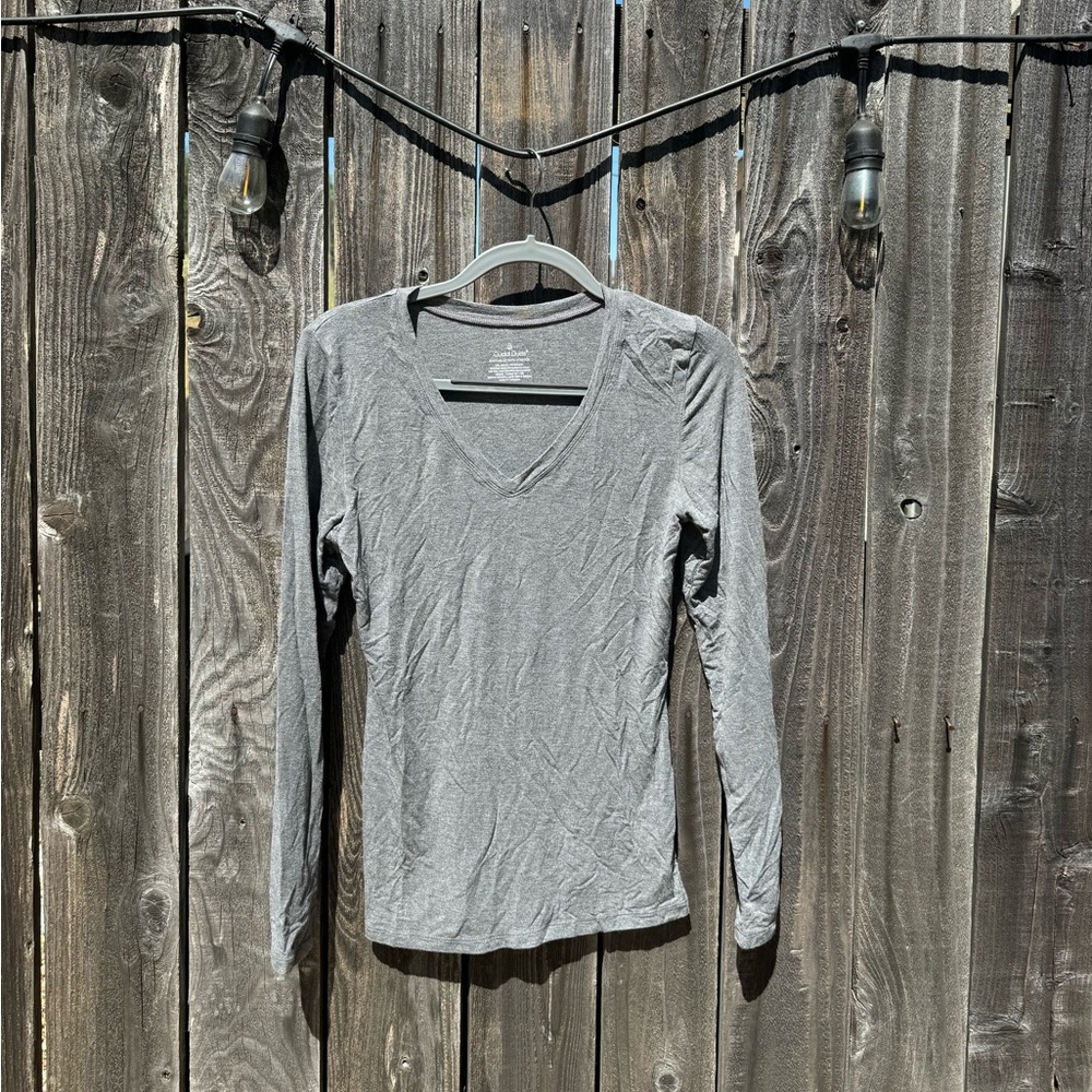 Cuddl Duds Grey Long Sleeve Basic V Neck Long Sleeve Modal Top size medium